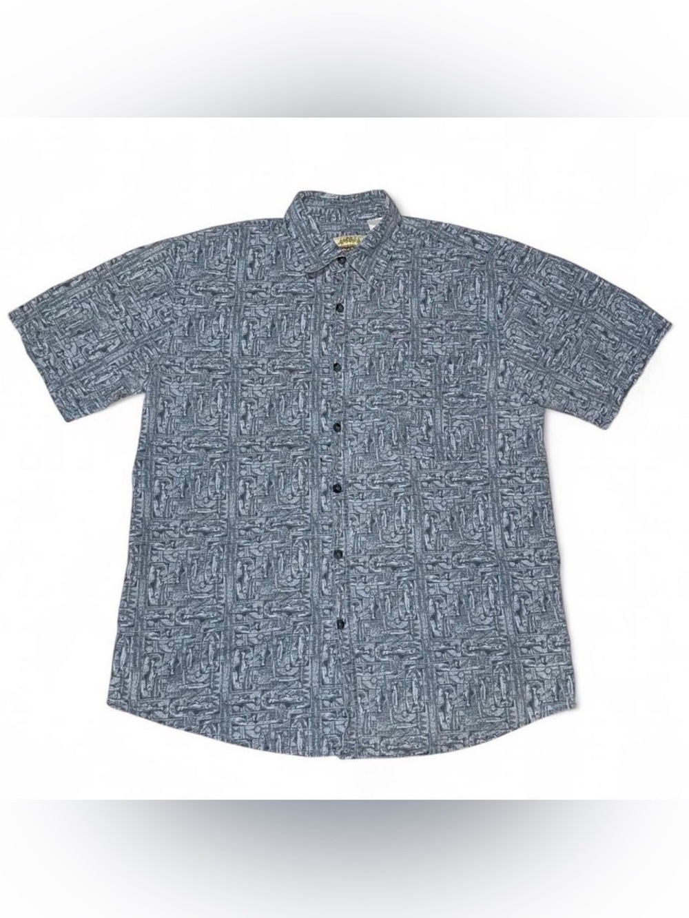 Men's Short-Sleeve Button-Down Shirt in Slate Blue Print